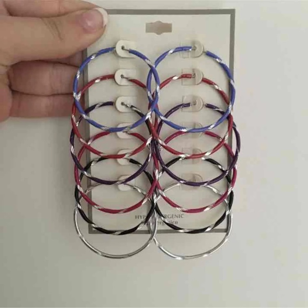 6 Colored Hoop Earrings